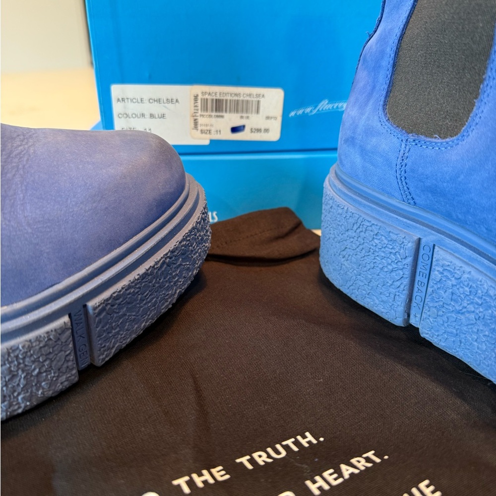 John Fluevog Piccolomini Blue Platform Chelsea Boots - Picture 10 of 12